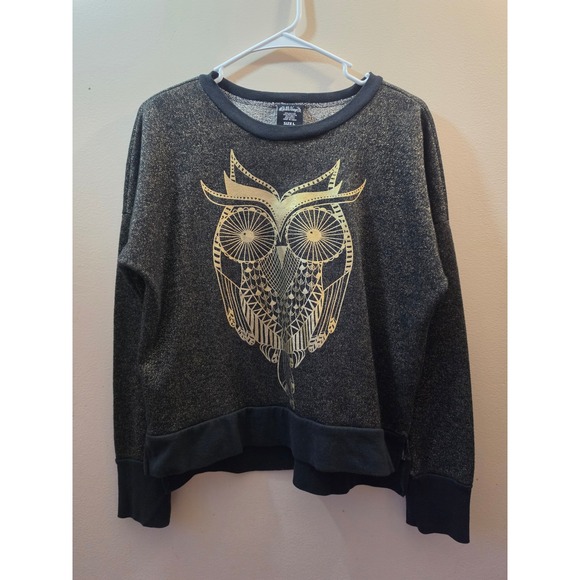 LOL Vintage Tops - LOL Vintage Black Gold Metallic Owl Graphic Sweatshirt Lurex Shimmer Large